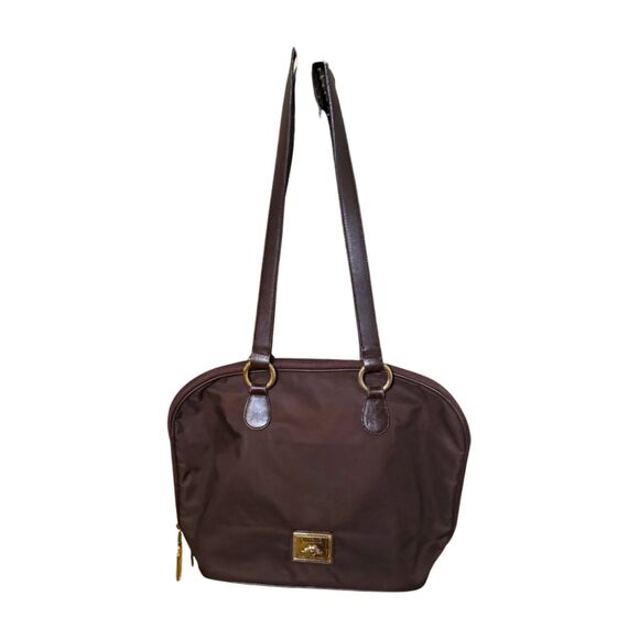 Vintage 90s Moschino by Redwall Shoulder Bag, Brown Nylon & Leather Trim - Picture 1 of 11